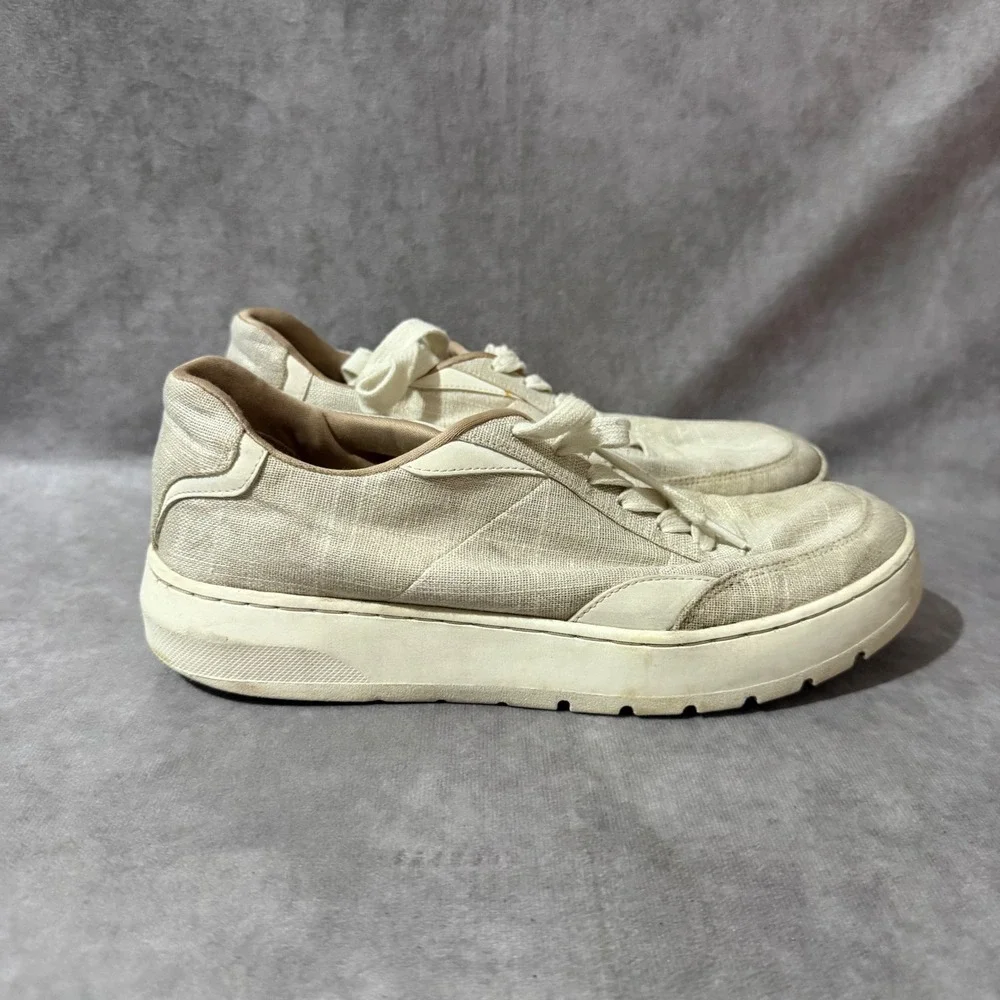 Vionic Elsa Sneakers Women 7 Cream Good Linen Platform Lace Up Casual Low Top